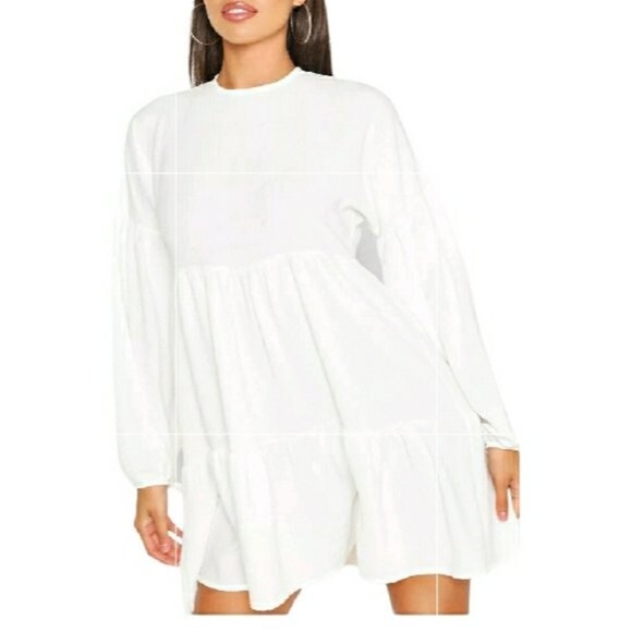 Nasty Gal White Tiered Mini Dress Made in Italy New With Tags Size 20 Poly Blend - Picture 2 of 13